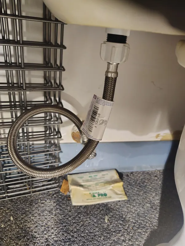 A new braided supply line and quarter-turn stop at the same toilet