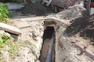 Drain pipe repair in progress